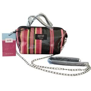Gigi Hill Los Angeles Purse Small Satchel Striped Patent Cross Body Chain Strap